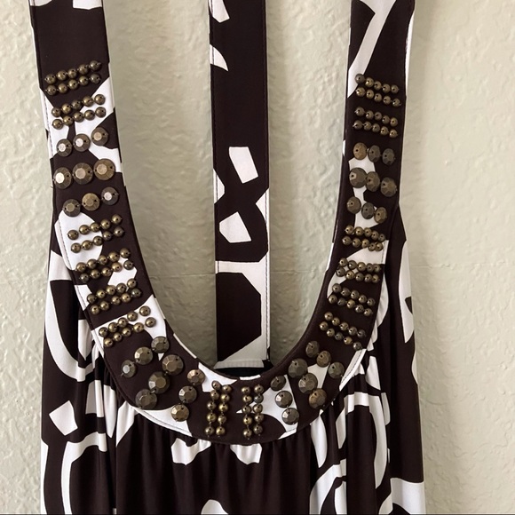 INC Brown and white T-back tank dress with stud details, Size L - Picture 3 of 8